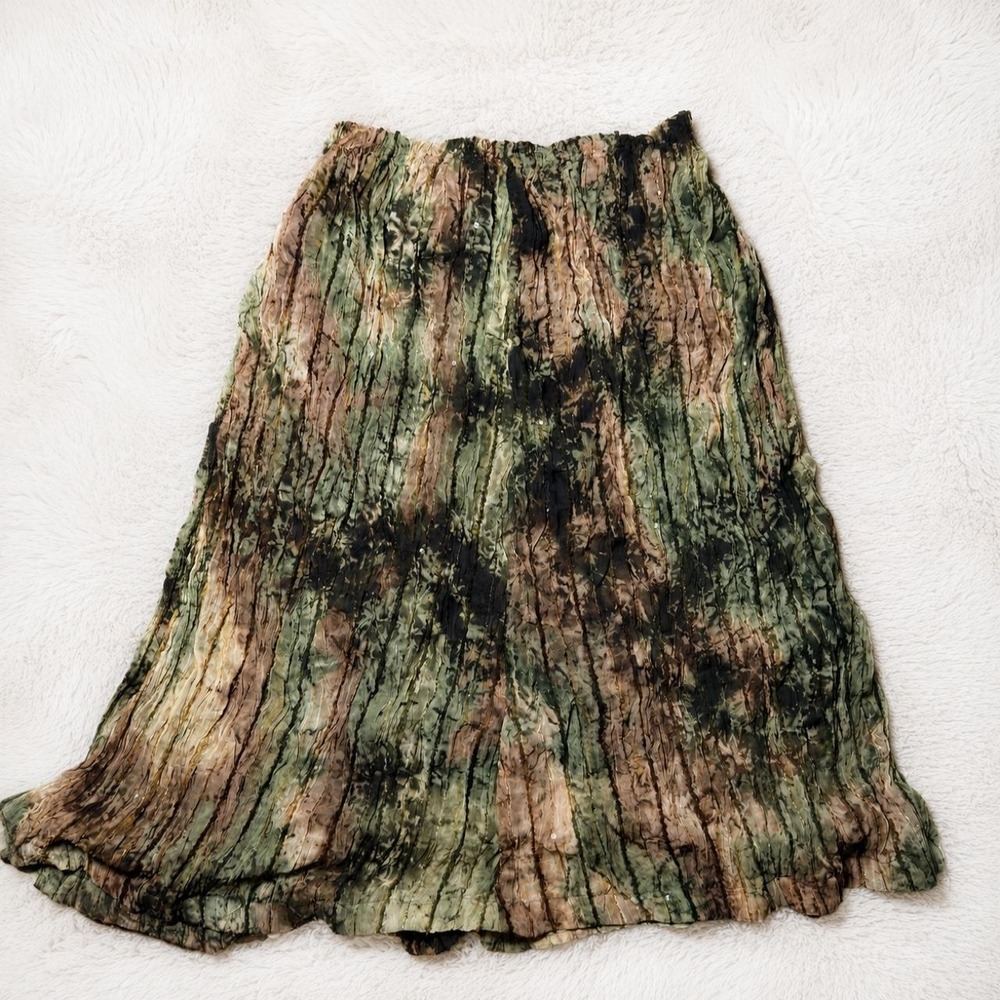 Vintage Crinkle Earth Tone Midi Skirt 🌿🤎